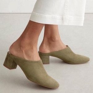 Everlane day heel mule suede green mules
